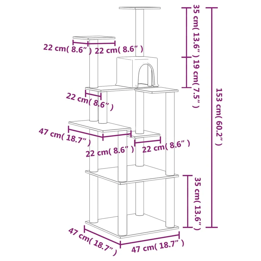 Arbre à chat avec griffoirs en sisal Crème 153 cm - 7