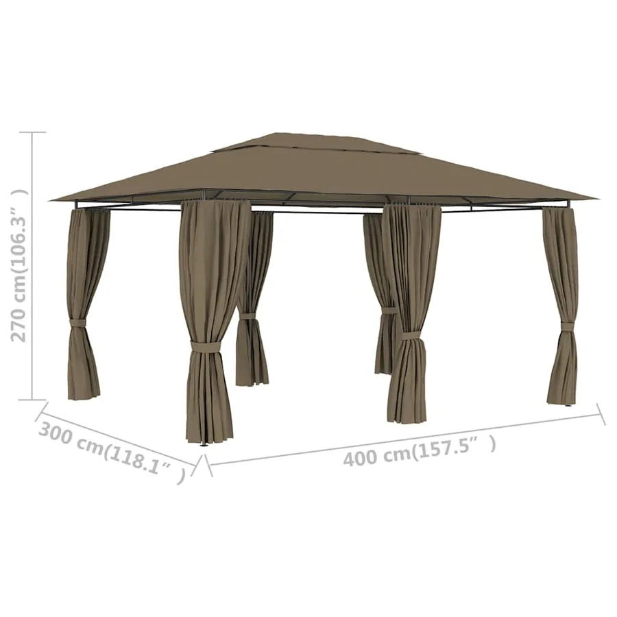 Chapiteau de jardin avec rideaux 4x3 m Taupe 180 g/m² - 9