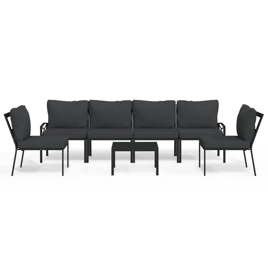 Salon de jardin 7 pcs avec coussins gris bambou acier - 2