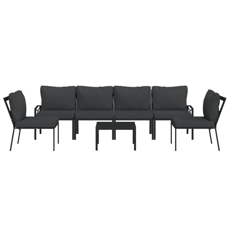 Salon de jardin 7 pcs avec coussins gris bambou acier - 3