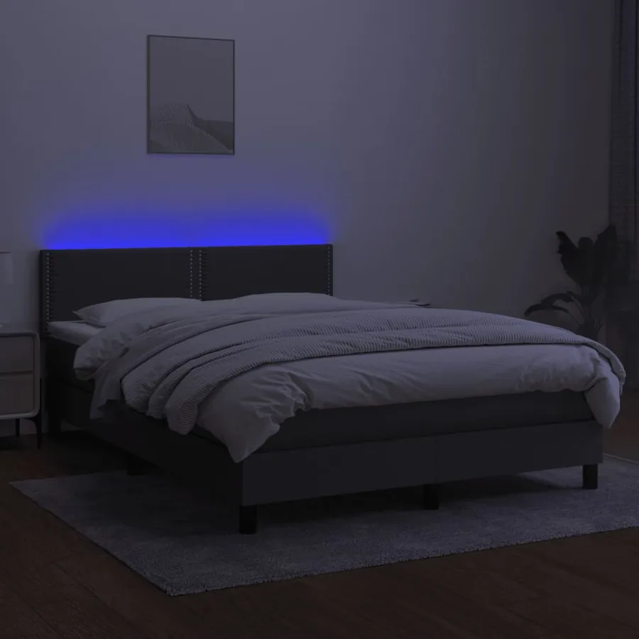 Sommier à lattes de lit et matelas et LED Gris foncé 140x200 cm - 4