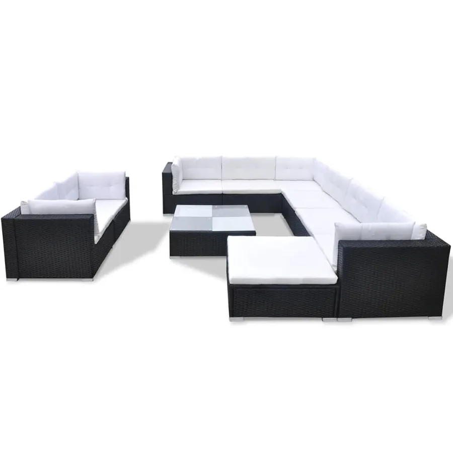 Salon de jardin 10 pcs avec coussins Résine tressée Noir - 2