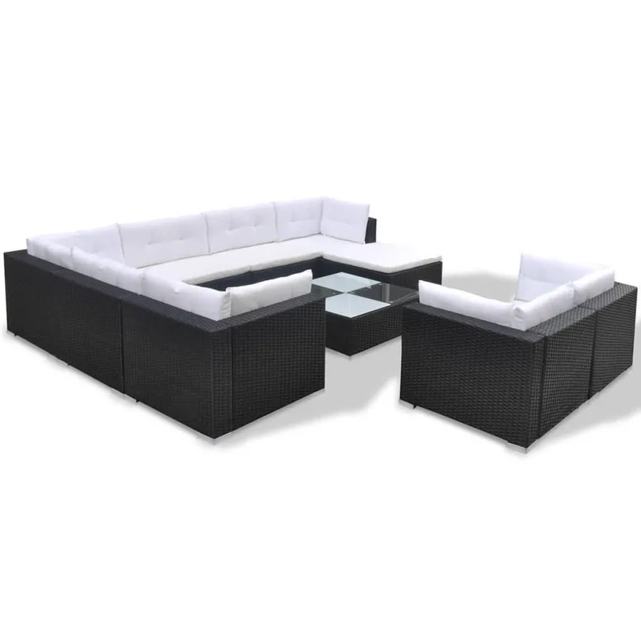 Salon de jardin 10 pcs avec coussins Résine tressée Noir - 3