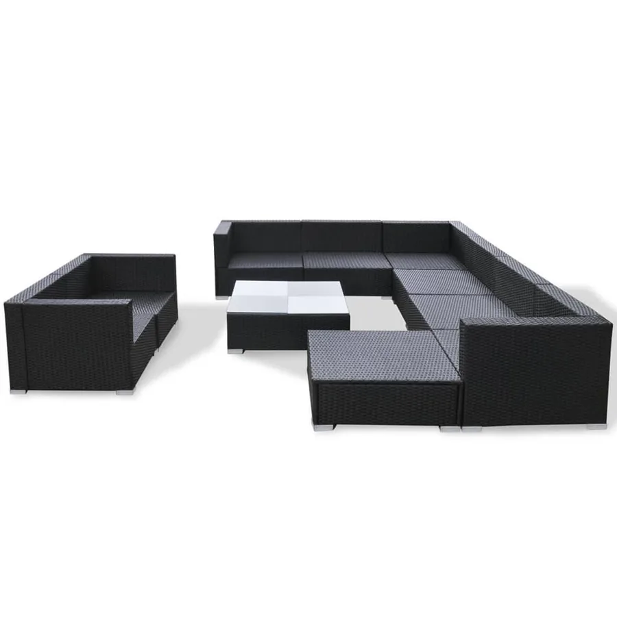Salon de jardin 10 pcs avec coussins Résine tressée Noir - 5