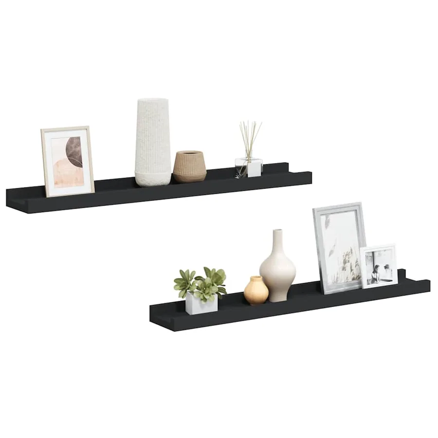 Étagères à rebord pour cadre photo 2 pcs Noir 60x9x3 cm MDF - 2