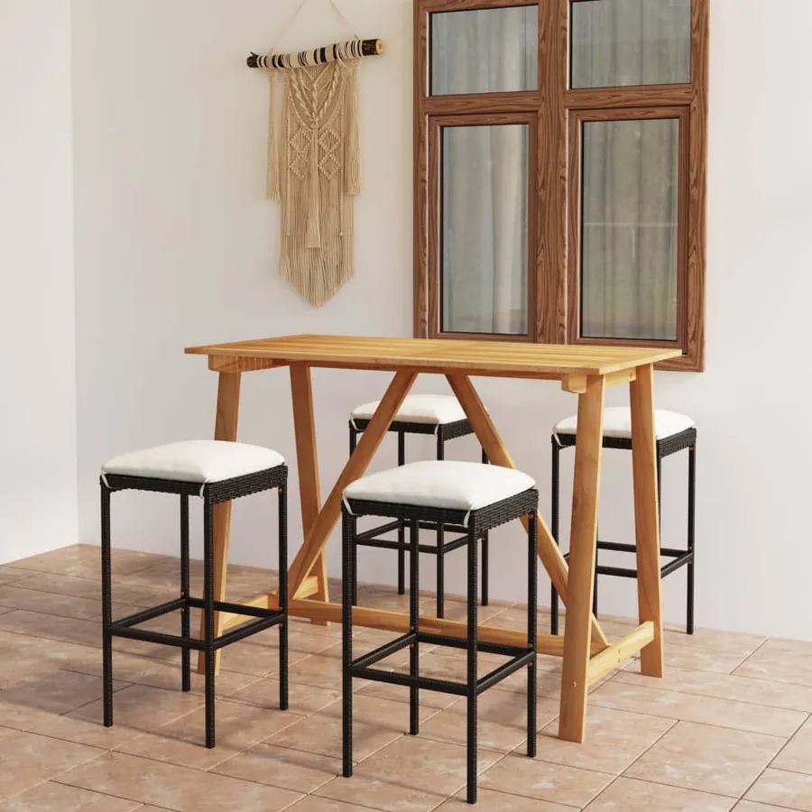 Ensemble de bar de jardin avec coussins 5 pcs Noir