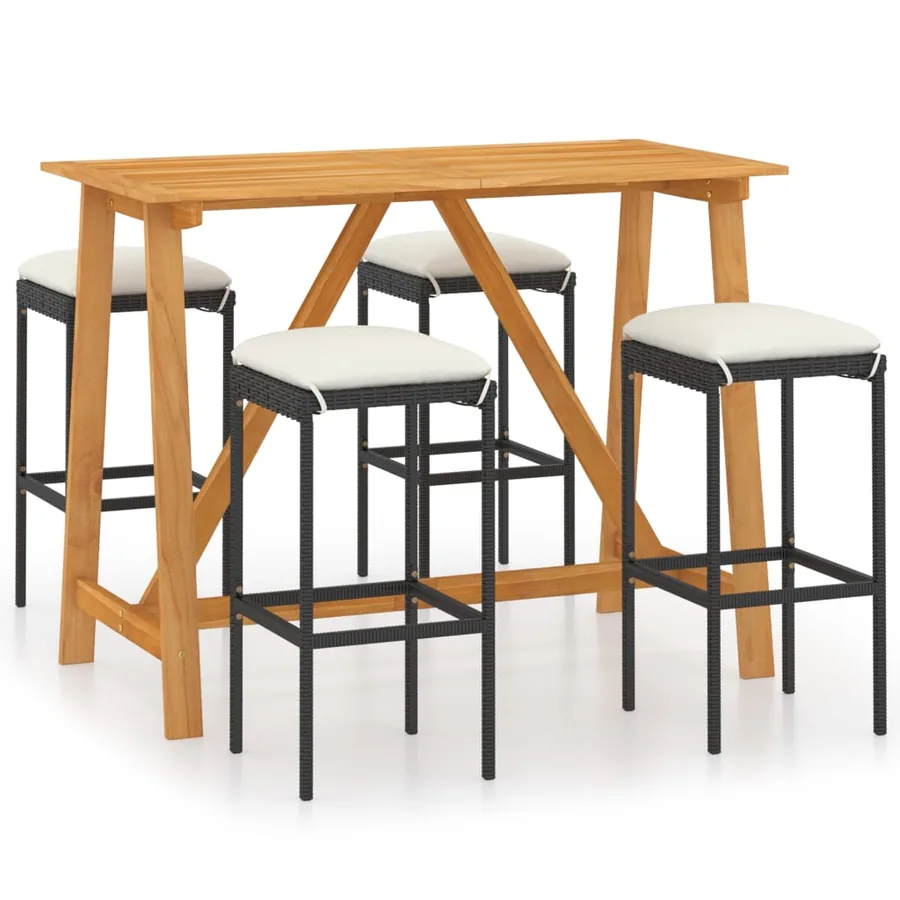 Ensemble de bar de jardin avec coussins 5 pcs Noir - 2
