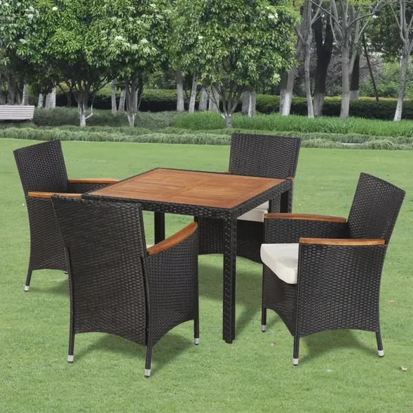Ensemble à manger d'extérieur 5pcs avec coussins Résine tressée