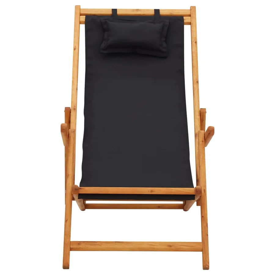 Chaise pliable de plage bois d'eucalyptus solide et tissu noir - 2