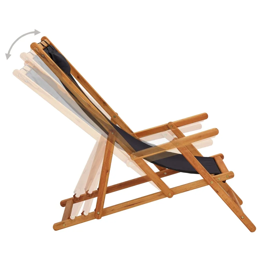 Chaise pliable de plage bois d'eucalyptus solide et tissu noir - 3