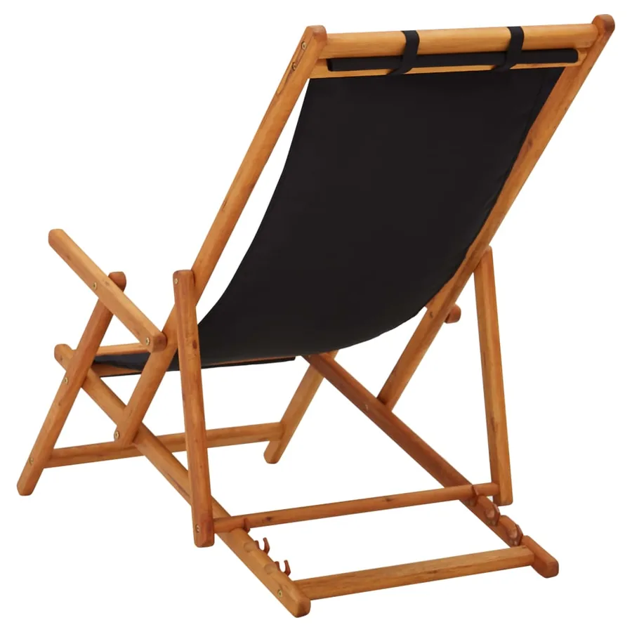 Chaise pliable de plage bois d'eucalyptus solide et tissu noir - 4