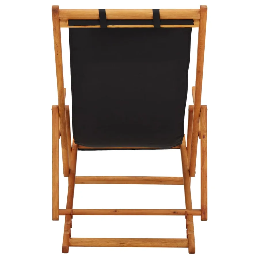 Chaise pliable de plage bois d'eucalyptus solide et tissu noir - 5