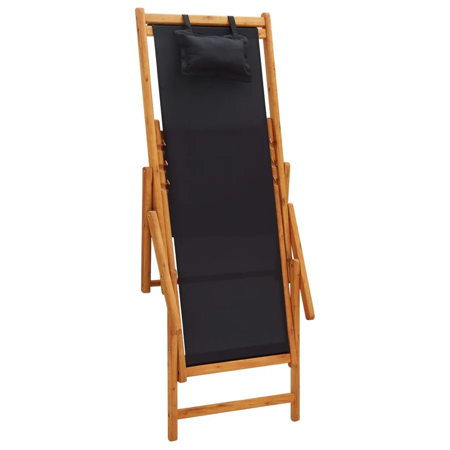 Chaise pliable de plage bois d'eucalyptus solide et tissu noir - 6