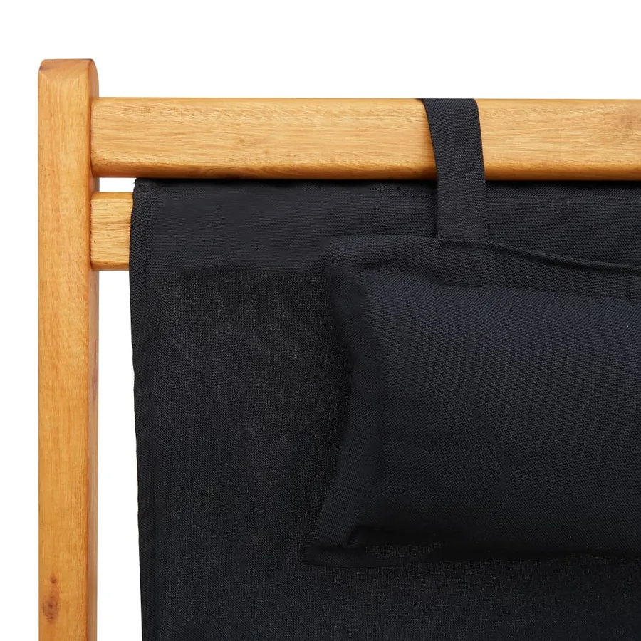 Chaise pliable de plage bois d'eucalyptus solide et tissu noir - 7