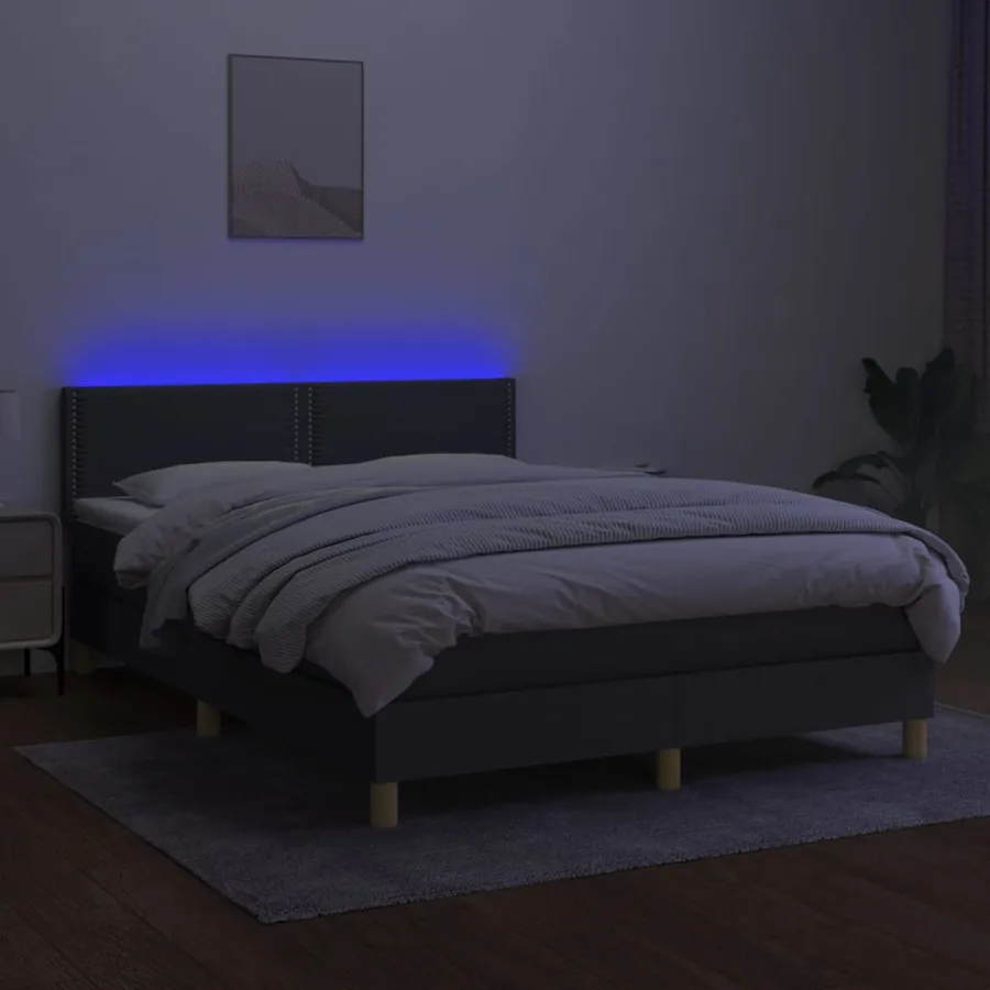 Sommier à lattes de lit et matelas et LED Gris foncé 140x190 cm - 3