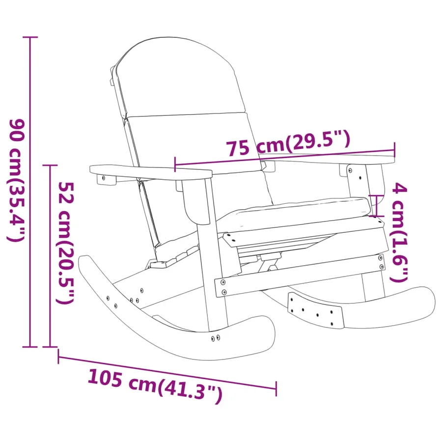 Chaise à bascule Adirondack avec coussins bois massif d'acacia - 7