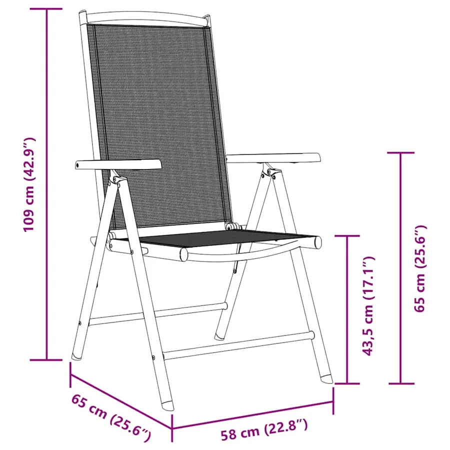 Chaises de jardin pliables lot de 2 aluminium et textilène noir - 11