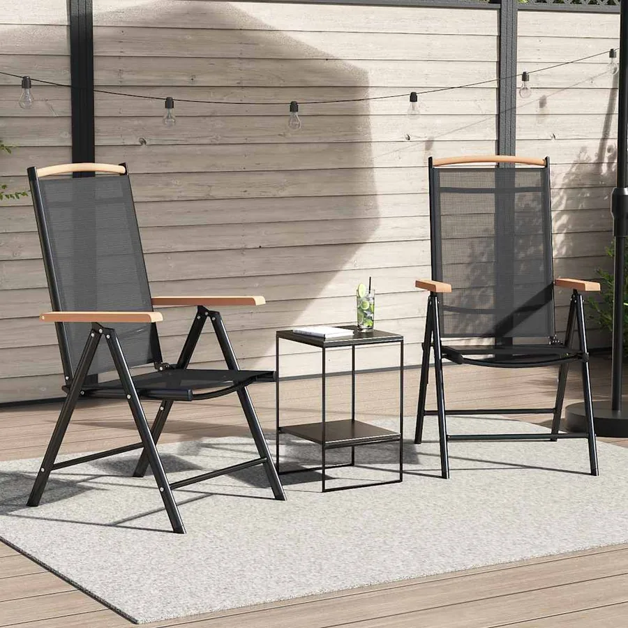 Chaises de jardin pliables lot de 2 aluminium et textilène noir - 2