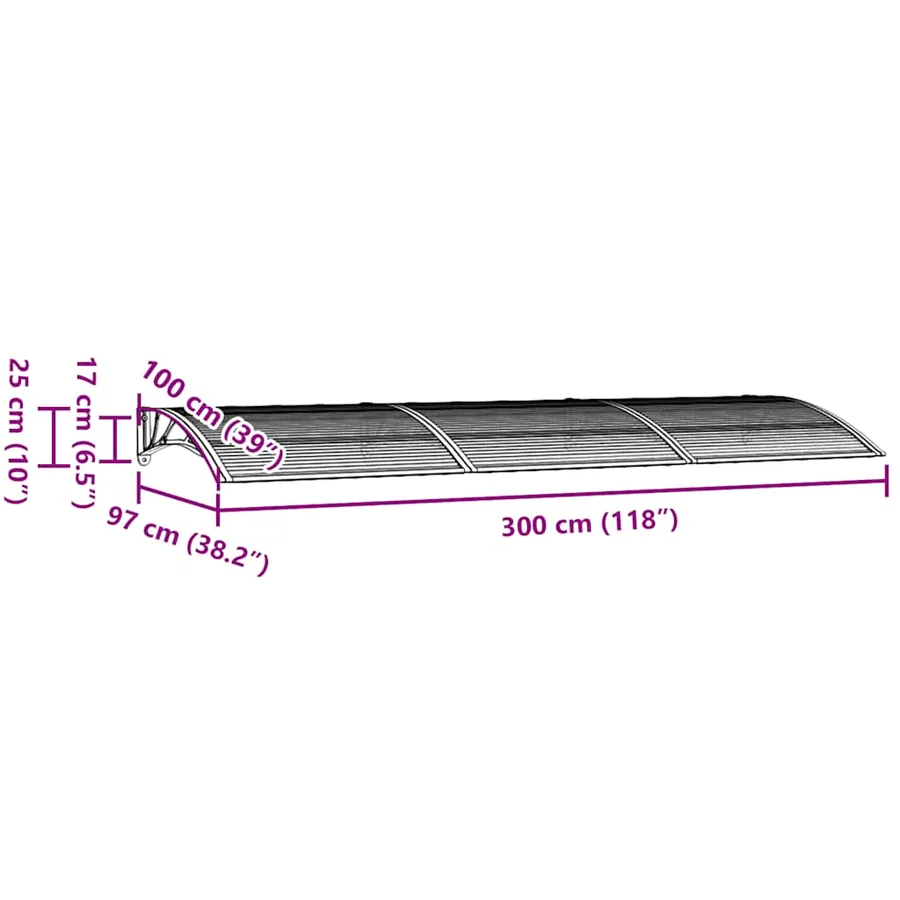 Auvent de porte Noir 300x100 cm Polycarbonate - 7