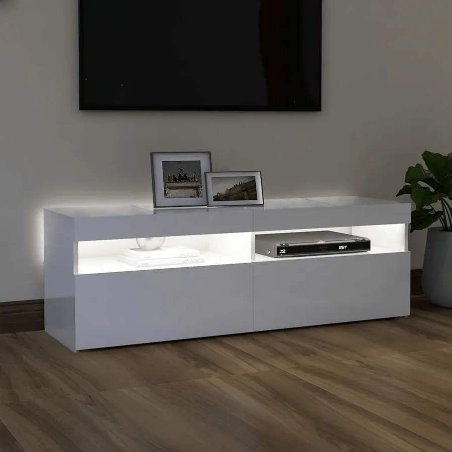 Meuble TV avec lumières LED blanc brillant 120x35x40 cm - 4