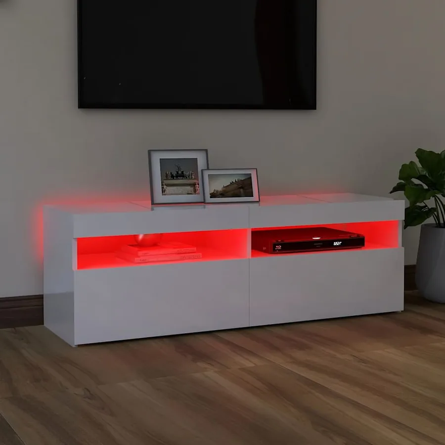 Meuble TV avec lumières LED blanc brillant 120x35x40 cm - 5