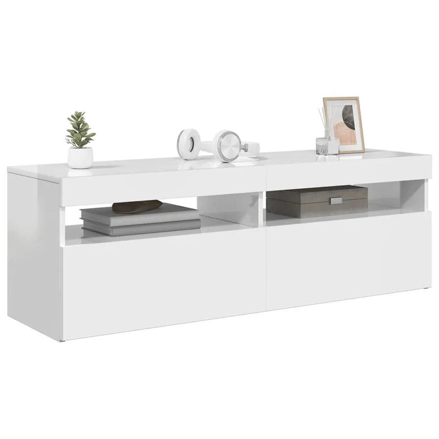 Meuble TV avec lumières LED blanc brillant 120x35x40 cm - 6