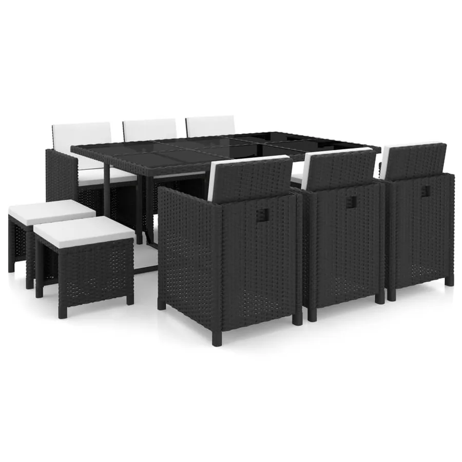 Ensemble à manger d’extérieur 11 pcs coussins résine tressée