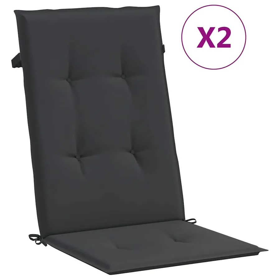 Coussins de chaise de jardin à dossier haut lot de 2 noir tissu - 2