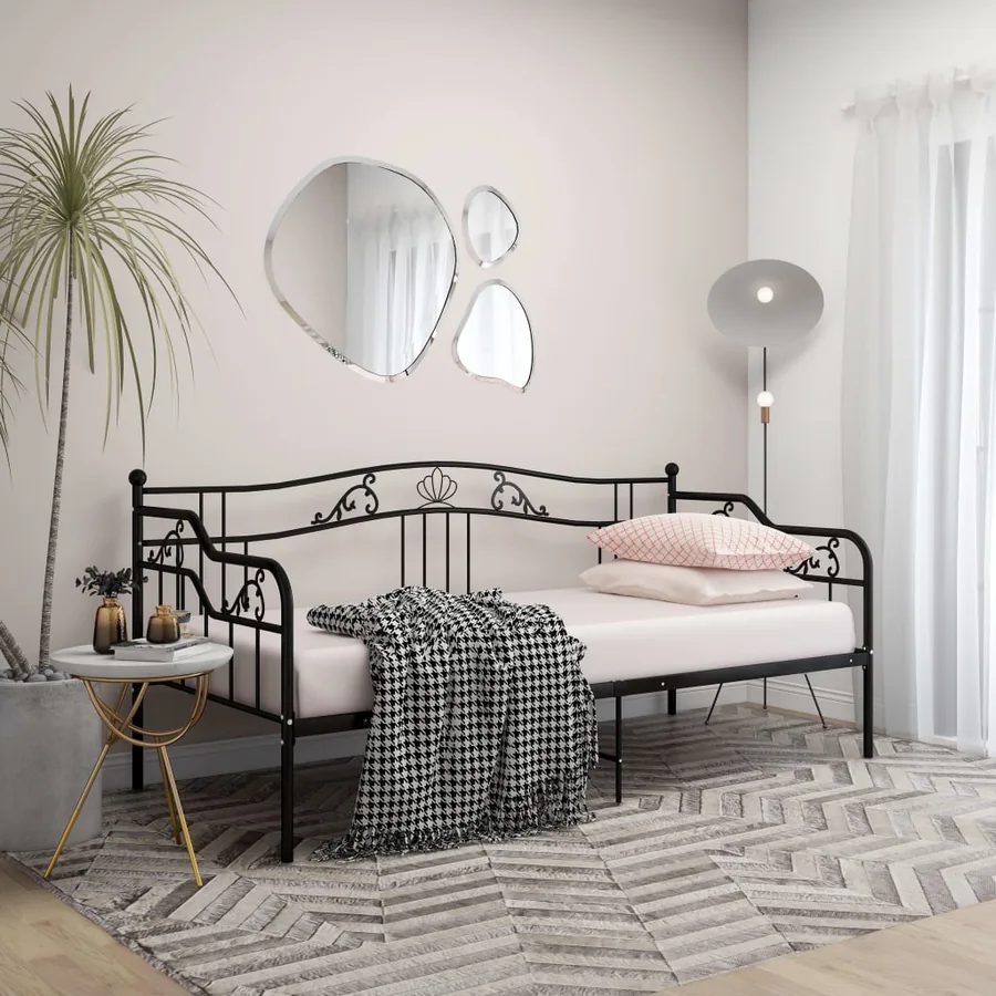Cadre de canapé-lit sans matelas noir métal 90x200 cm