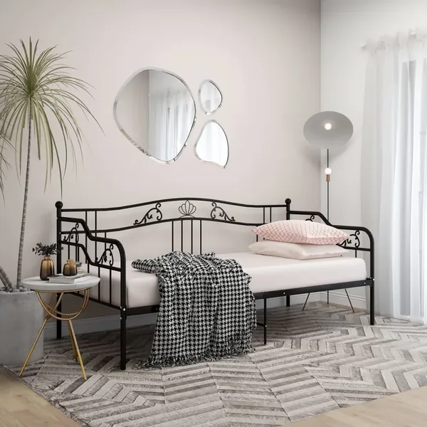 Cadre de canapé-lit sans matelas noir métal 90x200 cm
