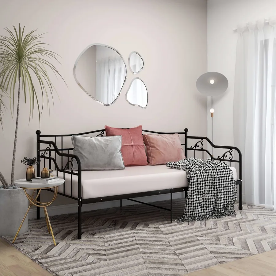 Cadre de canapé-lit sans matelas noir métal 90x200 cm - 9