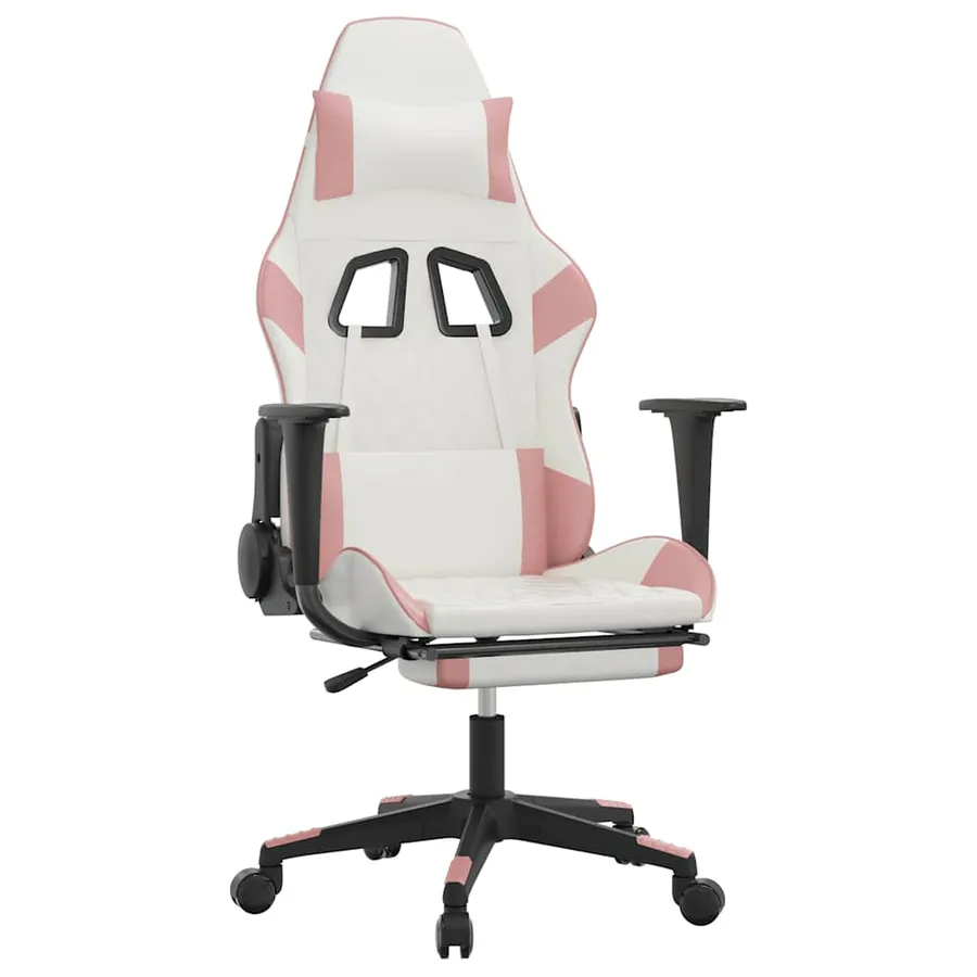 Chaise de jeu de massage avec repose-pied Blanc&Rose Similicuir - 2