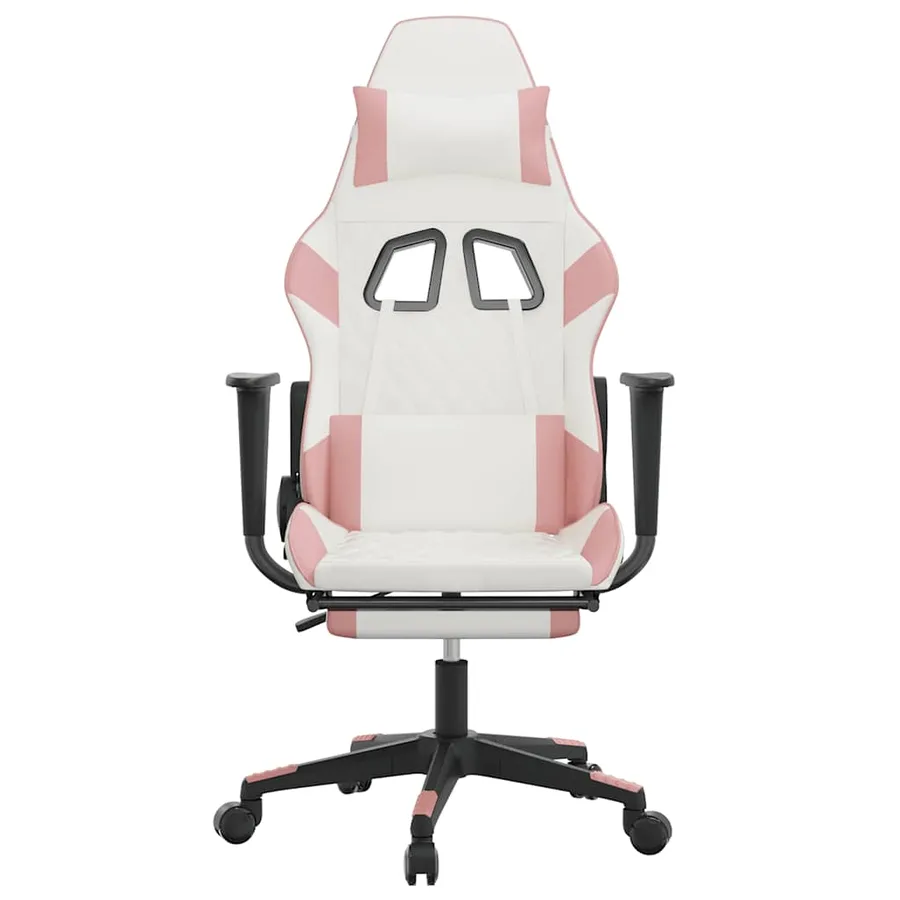 Chaise de jeu de massage avec repose-pied Blanc&Rose Similicuir - 4