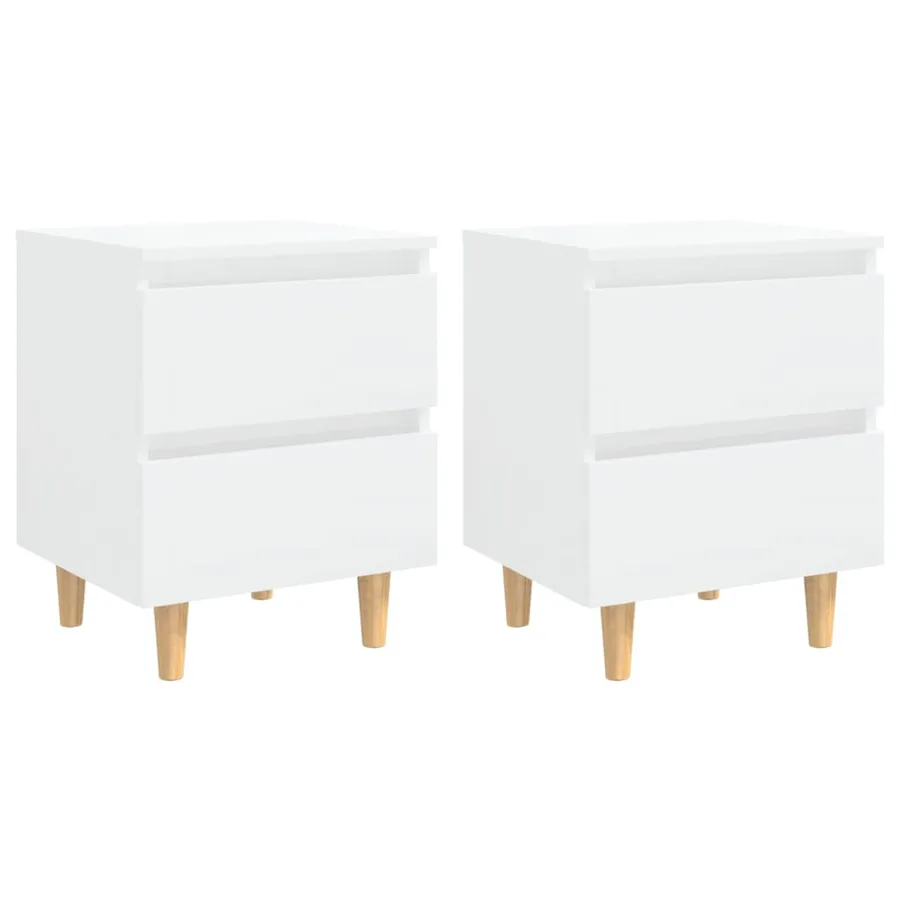 Tables de chevet pieds en pin 2 pcs blanc brillant 40x35x50 cm - 2