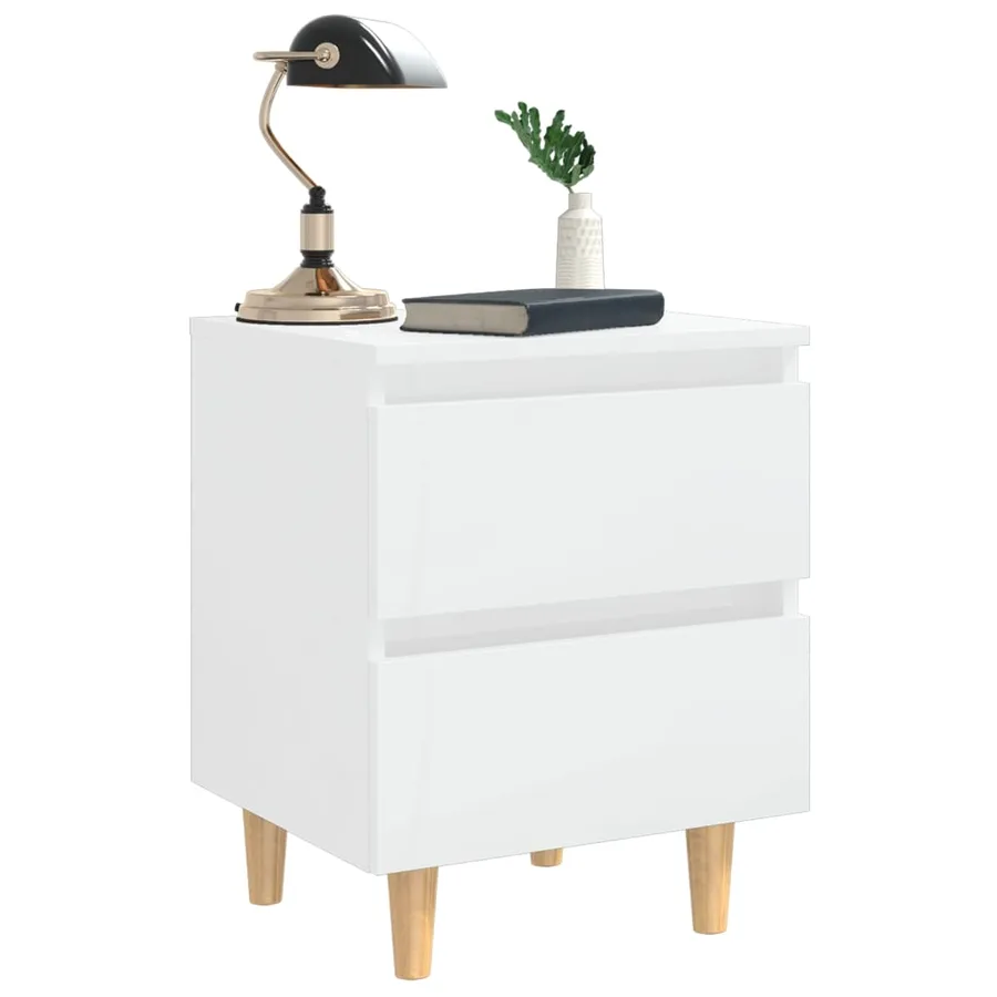 Tables de chevet pieds en pin 2 pcs blanc brillant 40x35x50 cm - 7