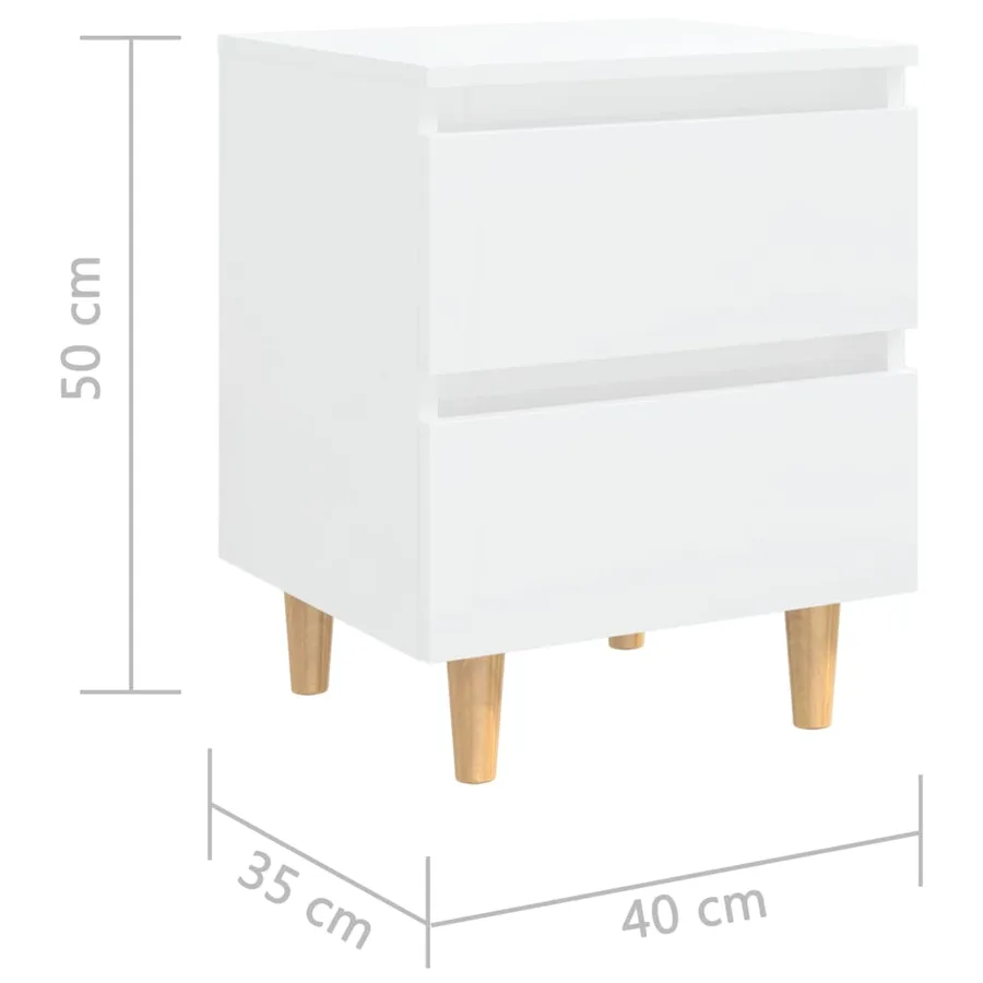 Tables de chevet pieds en pin 2 pcs blanc brillant 40x35x50 cm - 8