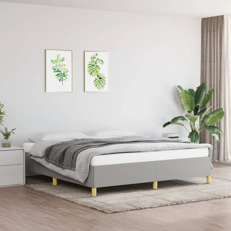 Cadre de lit à lattes gris clair 180x200 cm tissu