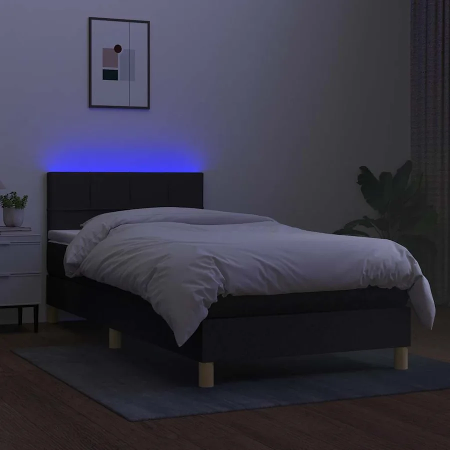Sommier à lattes de lit avec matelas et LED Noir 90x190cm Tissu - 4