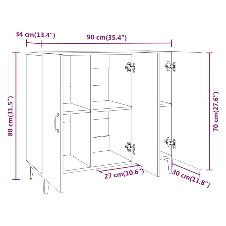 Buffet chêne sonoma 90x34x80 cm bois d'ingénierie - 8
