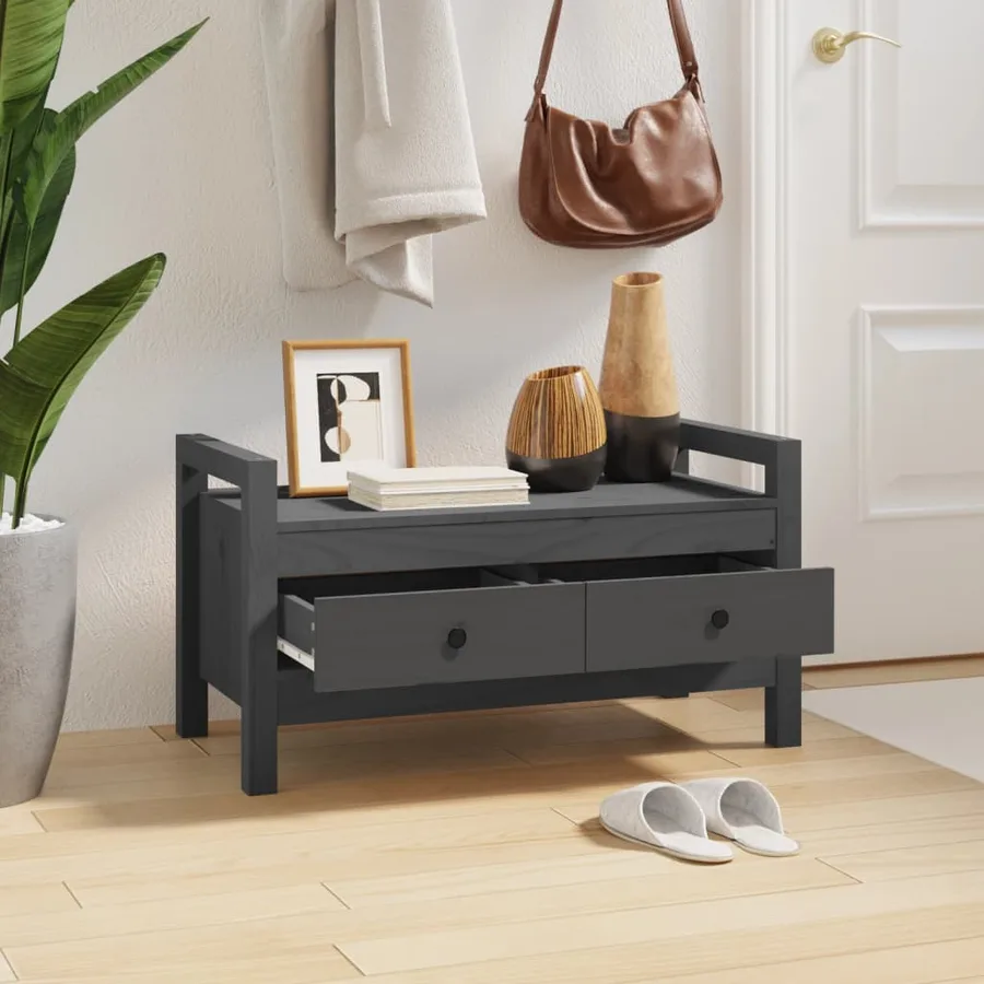 Banc d'entrée Gris 80x40x43 cm Bois de pin massif - 6
