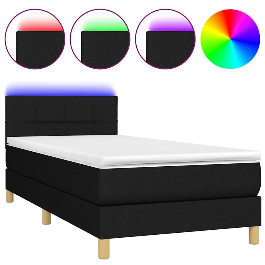 Sommier à lattes de lit avec matelas et LED Noir 90x200cm Tissu - 2