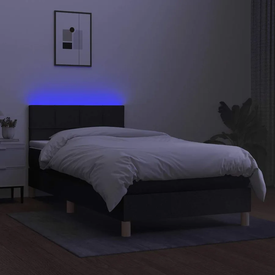 Sommier à lattes de lit avec matelas et LED Noir 90x200cm Tissu - 4