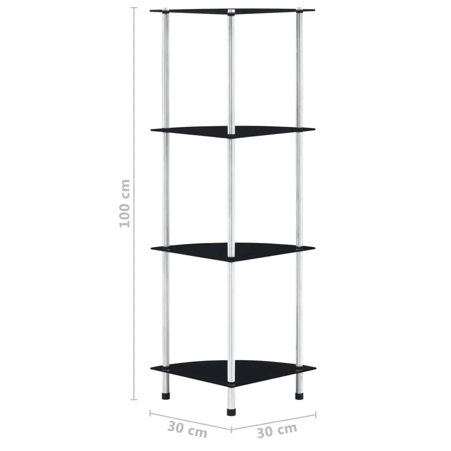 Étagère 4 niveaux Noir 30x30x100 cm Verre trempé - 6