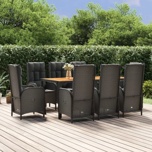 Ensemble à manger jardin 9pcs et coussins noir résine tressée