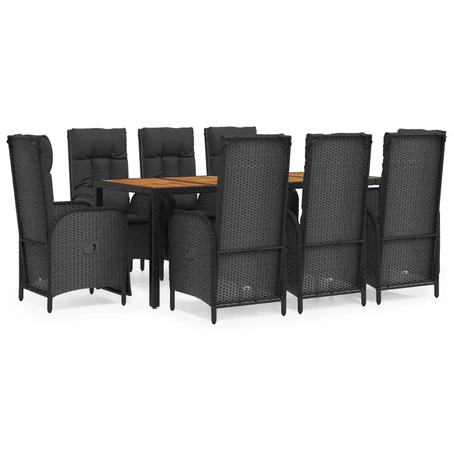 Ensemble à manger jardin 9pcs et coussins noir résine tressée - 2