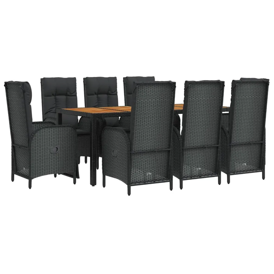 Ensemble à manger jardin 9pcs et coussins noir résine tressée - 3