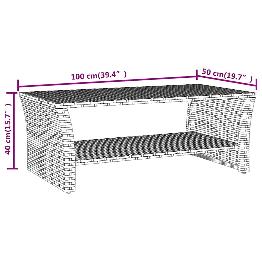 Table basse noir 100x50x40 cm résine tressée - 6