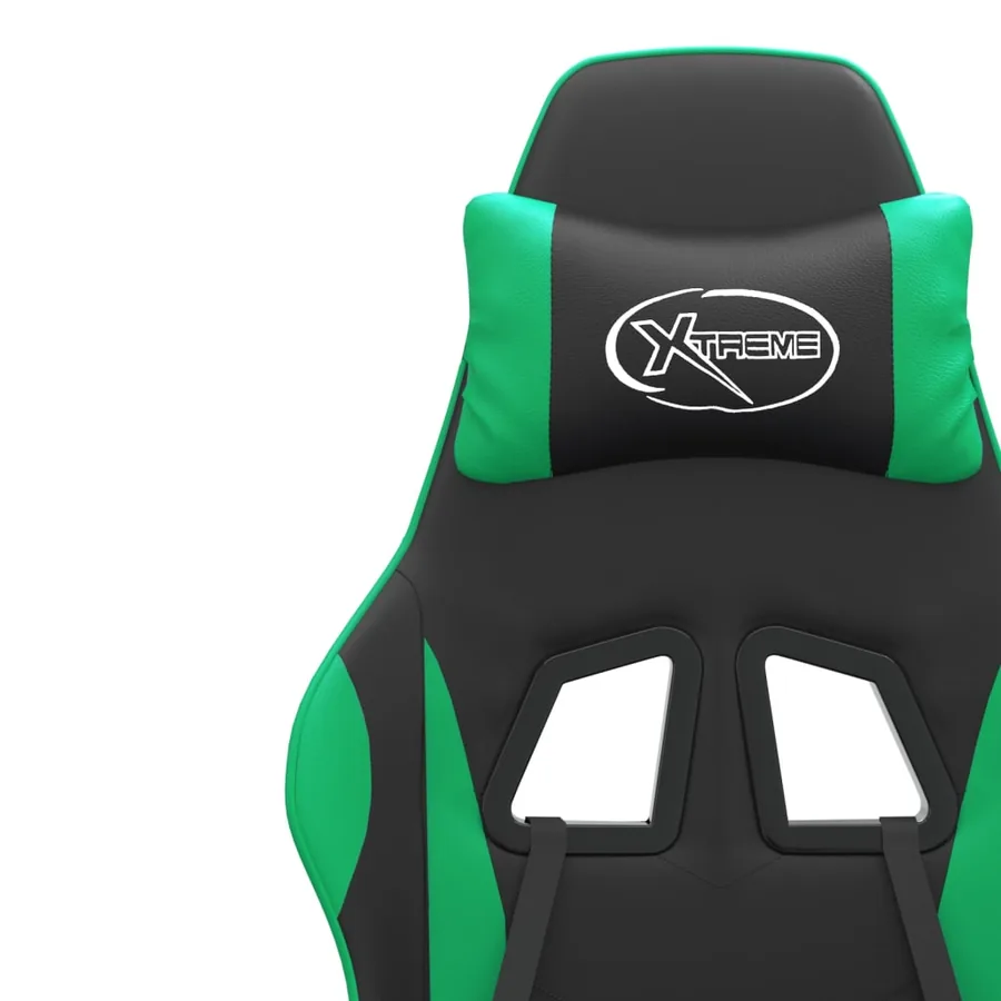 Chaise de jeu avec repose-pied Noir et vert Similicuir - 12