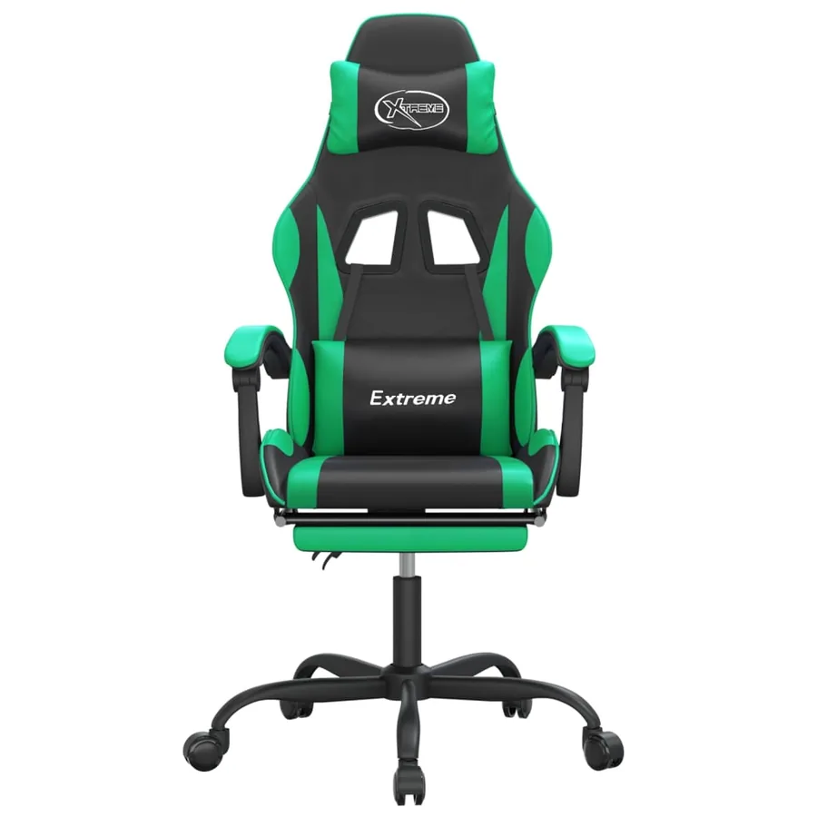Chaise de jeu avec repose-pied Noir et vert Similicuir - 3