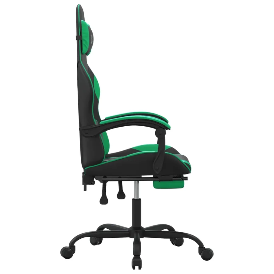 Chaise de jeu avec repose-pied Noir et vert Similicuir - 4